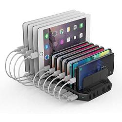 Alxum 60W 10 Port USB Charging Station Multiple Charger Station, USB Organizer Stand for iPad, iPhone Xs Max, X, 8 Plus, Samsung Galaxy, Google Pixel, LG stylo, Black