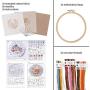 Chfine 3 Pack Embroidery Starter Kit with Pattern Cross Stitch Kit Including Embroidery Cloth with 3 Bamboo Embroidery Hoops, Color Threads and Tools Kit