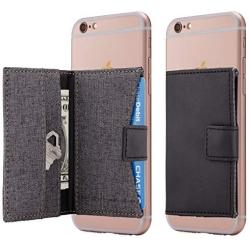 Cell Phone Card Holder Stick on Wallet Phone Pocket for iPhone, Android and All Smartphones (Black and Grey)