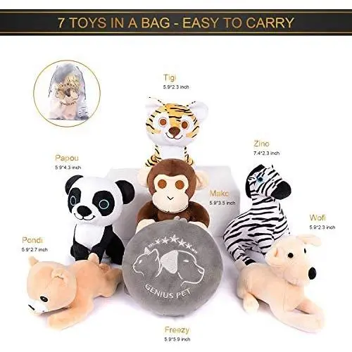 Genius Pet 7 Pack Dog Durable Hard Squeaky Animal Cute Toys - Stuffed Plush Chew Dog Toys for Small Dogs and Puppies