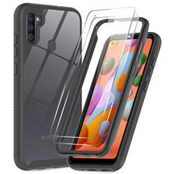 Samsung A11 Case, Samsung Galaxy A11 Case with 2 PCS Tempered Glass Screen Protector, LeYi Full-Body Protective Rugged Hybrid Bumper Shockproof Clear Phone Cover Cases for Galaxy A11, Black