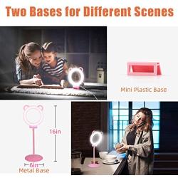 6inch Led Ring Light Kit Adjustable Desktop Lamp with Tripod Stand,Lusweimi Mini laptop Light for Live Stream/Makeup/YouTube Video, 3 Light Modes & 11 Level (Pink)