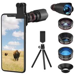 Selvim Phone Camera Lens Phone Lens Kit 4 in 1, 22X Telephoto Lens, 235° Fisheye Lens, 0.62X Wide Angle Lens, 25X Macro Lens, Compatible with iPhone 10 8 7 6 6s Plus X XS XR Samsung - Black