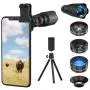 Selvim Phone Camera Lens Phone Lens Kit 4 in 1, 22X Telephoto Lens, 235° Fisheye Lens, 0.62X Wide Angle Lens, 25X Macro Lens, Compatible with iPhone 10 8 7 6 6s Plus X XS XR Samsung - Black
