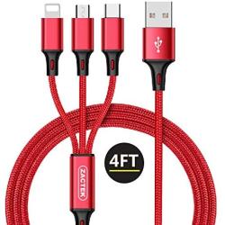 Multi USB Cable-ZACTEK- Charging Cable Nylon Braided(4.0ft) 3 in 1 USB Charger Cable for Mobile Phones Tablets and More (red)