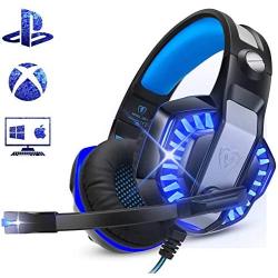 ENVEL Gaming Headset for PS4 with Mic,PC,Xbox One,Laptop,Surround Sound Over Ear Noise Cancelling Headphone with LED Lights Volume Control for Smartphone,Computer,Nintendo Switch(Black&Blue)