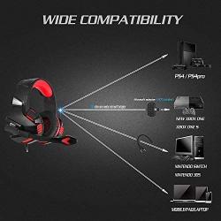 Gaming Headset for PS4 Xbox One, Gaming Headphones with Mic Stereo Surround Noise Reduction LED Lights Volume Control for Laptop, PC, Tablet, Smartphones - Red