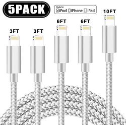 Lightning Cable Apple MFi Certified iphone Charger iPhone Charger Cable Lightning Cable 3 6 10FT 5pack iPhone 11 Pro Xs XR X 8 7 6s 6 Plus MAX ipad Charging Cable Cord Fast USB Accessories Chargers