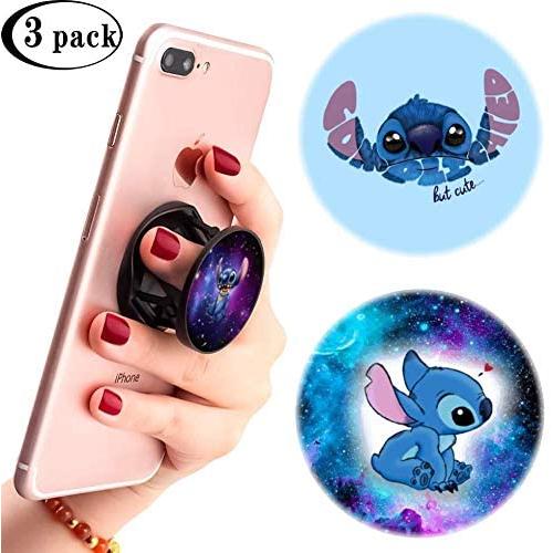 3 Pack/Multifunction Disney Cell Phone Stand Holder and Grip Purple Galaxy Lilo Stitch Foldable Phone Kickstand Mount Compatible for Smartphones