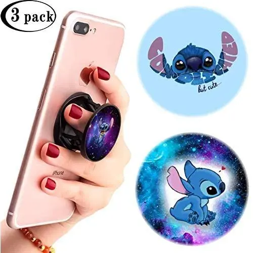 3 Pack/Multifunction Disney Cell Phone Stand Holder and Grip Purple Galaxy Lilo Stitch Foldable Phone Kickstand Mount Compatible for Smartphones