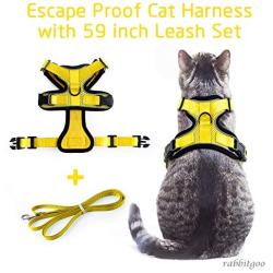 rabbitgoo Cat Harness and Leash for Walking, Escape Proof Soft Adjustable Vest Harnesses for Medium Large Cats, Easy Control Breathable Pet Safety Jacket with Reflective Strips & 1 Metal Leash Ring