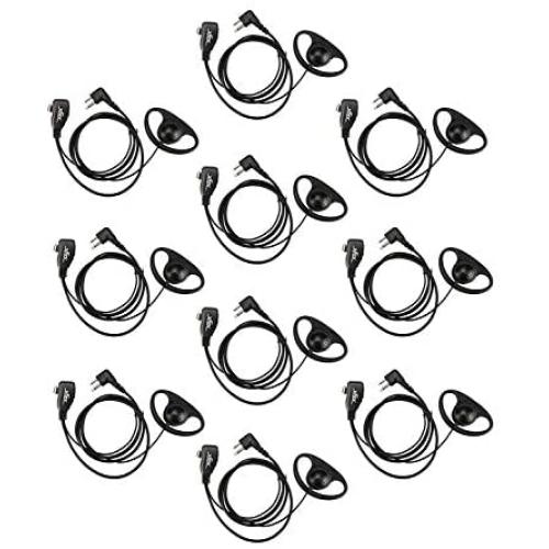 XFOX Walkie Talkie Earpiece Ear Piece 2Pin D Shape Earpiece Headset Push to Talk Mic Apply to Motorola Two Way Radio Walkie Talkie Devices CP040 CP200 XTNi DTR VL50 M2PE0310(10 Pack)