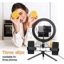 Selfie Ring Light with Tripod Stand & Phone Holder & Remote Control, SIXR 10” LED Circle Lights with Dimmable 3 Lighting Modes & 9 Brightness Levels for YouTube, Live Stream, Makeup, Video, Vlog