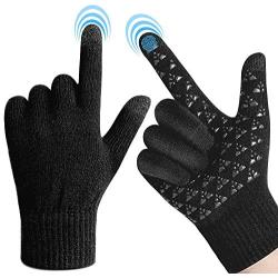 FRETREE Winter Gloves Touchscreen for Men Women - Warm Knit Gloves with Thickened Cuff & Anti-Slip Palm, 3 Finger Touchscreen for Texting & Driving