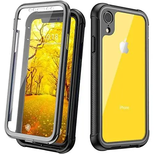 Justcool Designed for iPhone XR Case, Clear Full Body Heavy Duty Protection with Built-in Screen Protector Shockproof Rugged Cover Designed for iPhone XR Cases (2018) 6.1 Inch (Black)