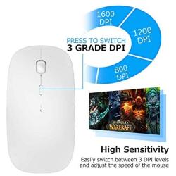 Bluetooth Wireless Mouse, Dual Mode Slim Rechargeable Wireless Mouse Silent Cordless Mouse with Bluetooth 4.0 and 2.4G Wireless, Compatible with Laptop, PC, Windows Mac Android OS Tablet (White)