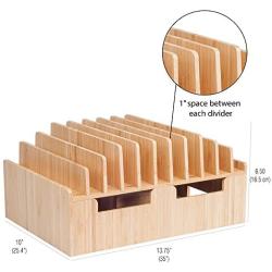 MobileVision Bamboo 10-Port Charging Station & Docking Organizer for Smartphones & Tablets, Family-Sized, for use in Corporate Offices & Classrooms