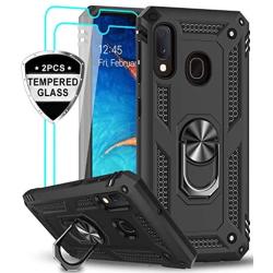 LeYi Samsung Galaxy A20/ A30 Case (Not Fit A20S) with Tempered Glass Screen Protector, [Military Grade] Magnetic Car Mount Kickstand Defender Protective Cover Phone Case for Samsung A20/ A30, Black