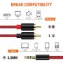 2 Pack RCA Cable, Oldboytech 3.5mm Male to 2RCA Adapter Audio Cable [6 Feet, Hi-Fi Sound] Nylon-Braided AUX Y Cord for Stereo Receiver Speaker Smartphone Tablet HDTV MP3 Player Echo Dot (Red)