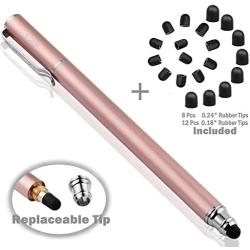 Bargains Depot 2-in-1 Stylus Touch Screen Pen for iPhone, Ipad, iPod, Tablet, Galaxy and More with 20Pcs Rubber Tips-Rose Gold