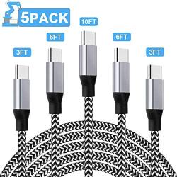 USB C Cable,PLmuzsz 5Pack (3/6/10FT) Type C Charger Cable,Nylon Braided Fast Charging Aluminum Housing Compatible with Samsung Galaxy,Google Pixel,LG,Huawei, TCL and Other USB Type c Cable Device