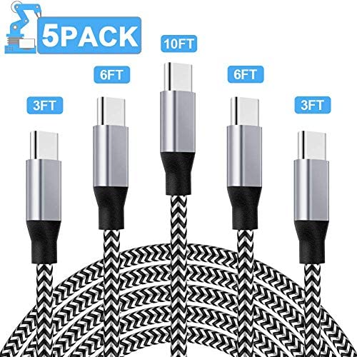 USB C Cable,PLmuzsz 5Pack (3/6/10FT) Type C Charger Cable,Nylon Braided Fast Charging Aluminum Housing Compatible with Samsung Galaxy,Google Pixel,LG,Huawei, TCL and Other USB Type c Cable Device