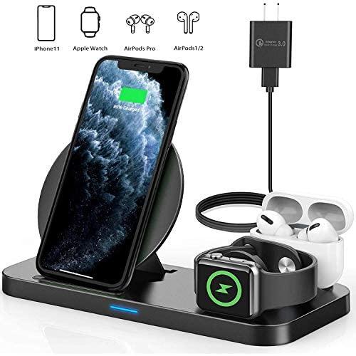 Latest 2020 Wireless Charger,Luffyhh 3 in 1 Qi-Certified Wireless Charging Station for AirPods Pro Apple Watch Series 5/4/3/2/1,Fast Wireless Charging Stand for iPhone 11 Pro/11 Pro Max/XS Max/XR/X
