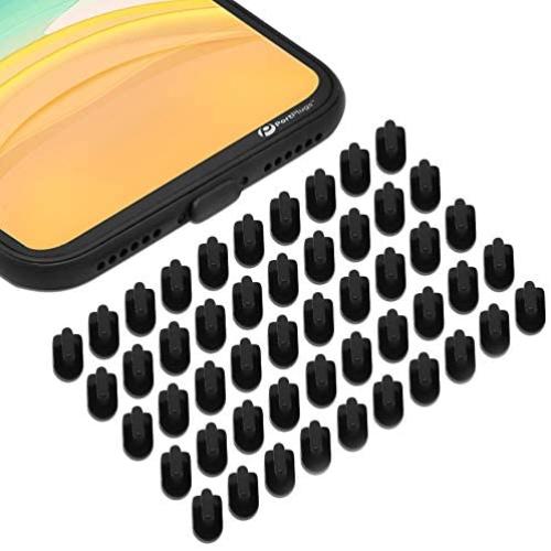 PortPlugs iPhone Dust Plugs (50 Pack), Compatible with iPhone 11, X, XS, XR, 8, 7, 6 Plus, Max, Pro, All New iPhone, iPad Models (Black)