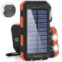 Solar Charger Solar Power Bank 20000mAh Waterproof Portable External Backup Outdoor Cell Phone Battery Charger with Dual LED Flashlights Solar Panel Compatible with All Smartphone (Black&Orange)