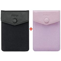 FRIFUN Cell Phone Wallet Ultra-Slim Self Adhesive Credit Card Holder Stick on Wallet Cell Phone Leather Wallet for Smartphones Covers Credit Cards and Cash (Black +Pink) 2 Packs