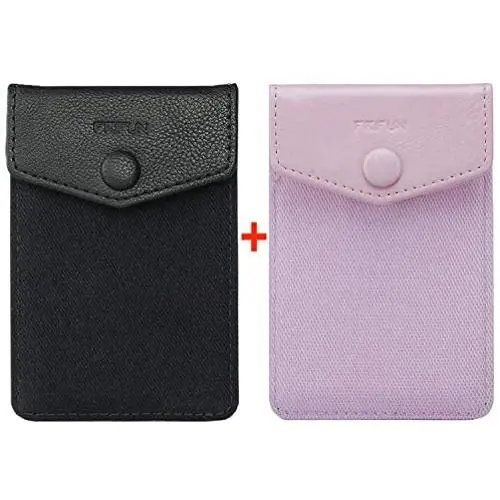 FRIFUN Cell Phone Wallet Ultra-Slim Self Adhesive Credit Card Holder Stick on Wallet Cell Phone Leather Wallet for Smartphones Covers Credit Cards and Cash (Black +Pink) 2 Packs