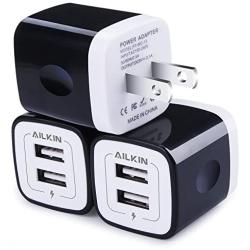 USB Wall Charger, Charger Adapter, Ailkin 3-Pack 2.1Amp Dual Port Quick Charger Plug Cube Replacement for Phone X/7/6S/6S Plus/6 Plus/6/5S, Samsung Galaxy S7/S6/S5 Edge, LG, HTC, Huawei, Moto, Kindle