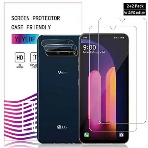 LG V60 ThinQ Screen Protector + Camera Lens Protectors by YEYEBF,[2+2 Pack] Tempered Glass Screen Protector[Bubble-Free][Anti-Scratch][Case-Friendly]