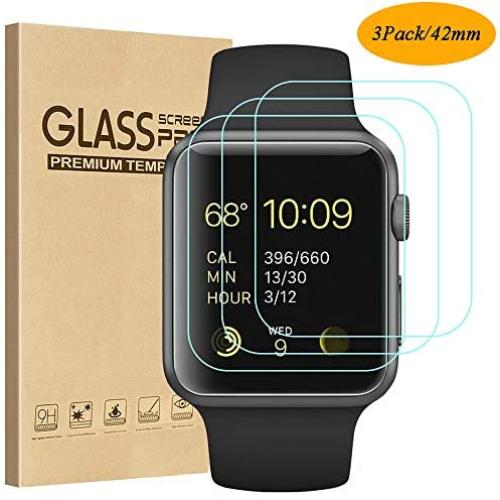 Tourist [3 Pack] Compatible for Apple Watch Tempered Glass Screen Protector 42mm Series 3/2 / 1, 9H Hardness, Anti-Fingerprint, Anti-Bubble Easy Installation [Only Covers The Flat Area (3 Pack)