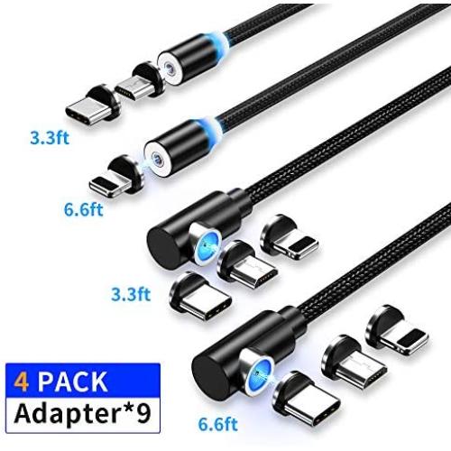 Magnetic Charging Cable (4 Pack,3ft/3ft/6ft/6ft), ZRSE 3-in-1 Nylon Braided Cord, Compatible with Mirco USB, Type C Smartphone and i-Product Device (4Pack 9tips)