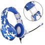 BEIMING 3.5mm Microphone Stereo Surround Headset with Soft Memory Ear Cups and LED Lights, Compatible with PS4, Xbox, Nintendo Switch，PC，Mobile Phones, Camouflage (Blue)