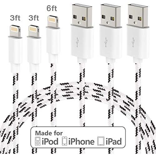 TT-WISH Cable 2 Packs 3FT +1 Pack 6FT Nylon Braided USB Charger Cable Compatible with iPhone 11 /xs MAX/XR/X /8/7 /6S /6 Plus/iPad 2/4 Mini iPad Pro Air and More Black & White