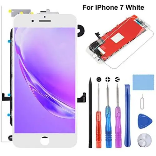Screen Replacement for iPhone 7 (4.7"), LCD Screen Assembly Set, 3D Touch Display Digitizer Including Full Repair Kit, Screen Tempered Glass, Repair Flowchart, Magnetic Screws Map (White) Screen Replacement for iPhone 7 (4.7"), LCD Screen Assembly Set, 3D Touch Display Digitizer Including Full Repair Kit, Screen Tempered Glass, Repair Flowchart, Magnetic Screws Map (White)