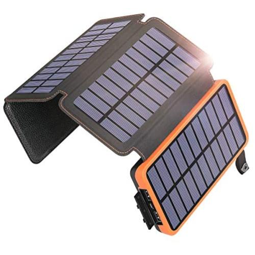 Solar Charger 25000mAh, SOARAISE Waterproof Power Bank with 4 Solar Panels Portable Battery Pack Compatible with Most Phones, Tablets and More