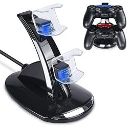 PS4 Controller Charger,Tiancai Dual USB Charging Charger Docking Station Stand Compatible Playstation 4 / PS4 / PS4 Pro / PS4 Slim Controller--Black