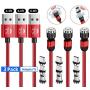Magnetic Charging Cable (3ft+6ft+6ft,3 x Cable,9 x Tpis) 3 in 1 Magnet USB Cable 360°+180° Rotating Charging Cable Nylon Braided Cord Compatible with Micro USB,Type C/USB C,i -OS Smartphone Devices