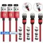 Magnetic Charging Cable (3ft+6ft+6ft,3 x Cable,9 x Tpis) 3 in 1 Magnet USB Cable 360°+180° Rotating Charging Cable Nylon Braided Cord Compatible with Micro USB,Type C/USB C,i -OS Smartphone Devices