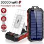 Solar Power Bank 30000mAh, Qi Wireless Portable Solar Charger with Phone Holder, 4 Outputs 5V/3A & Dual inputs, Huge Capacity Phone Charger for Cell Phones, 34 LED Flashlights for Outdoor