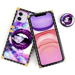 Bitobe Luxury Square Phone Case iPhone 11 6.1 Inch 2019 Retro Elegant Soft TPU Design Cover (Purple Galaxy Diamond Lips)