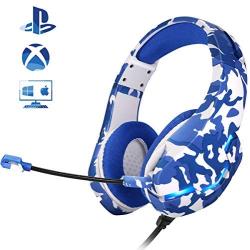 Gaming Headset PS4 Headset, Xbox One Headset with Noise Canceling Gaming Headphones Stereo Sound Headphones with Bass Surround, Soft Memory Earmuffs for PS4, MAC, PC, Xbox One (Navy Blue)