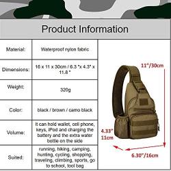 Tactical Military Chest Sling Bag Water Resistant MOLLE Shoulder Backpack Mens One Strap Daypack with Water Bottle Holder