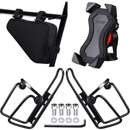 4 Pieces Bicycle Accessories Set, Include 1 Piece Bike Storage Bag Frame Pouch, 1 Piece Bike Phone Mount and 2 Pieces Bicycle Water Bottle Holder Cage