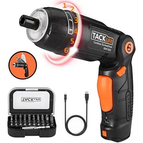TACKLIFE Cordless Screwdriver, 3.6V 2.0Ah Electric Screwdriver Rechargeable, Adjustable 3 Position Handle, 31pcs Screwdriver Bits, 6 Torque Setting, 1 N.m to 4 N.m, Front&Rear Light, SDH13DC