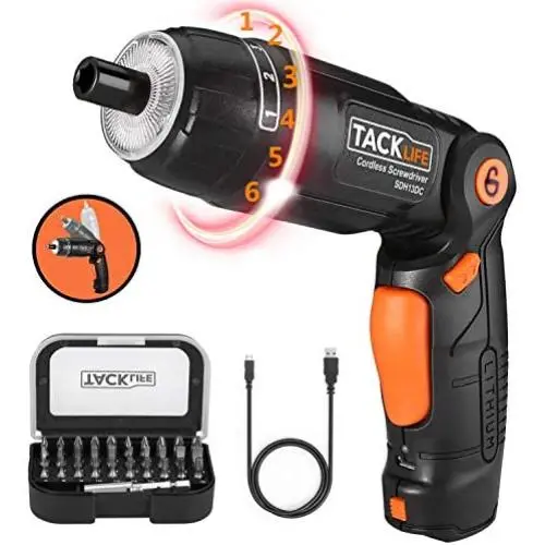 TACKLIFE Cordless Screwdriver, 3.6V 2.0Ah Electric Screwdriver Rechargeable, Adjustable 3 Position Handle, 31pcs Screwdriver Bits, 6 Torque Setting, 1 N.m to 4 N.m, Front&Rear Light, SDH13DC TACKLIFE Cordless Screwdriver, 3.6V 2.0Ah Electric Screwdriver Rechargeable, Adjustable 3 Position Handle, 31pcs Screwdriver Bits, 6 Torque Setting, 1 N.m to 4 N.m, Front&Rear Light, SDH13DC