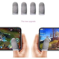 Finger Sleeve, Breathable Mobile Game Controller Finger Sleeve Touch Screen Finger Cot with Conducting Wire Fiber for PUBG Mobile, Rules of Survival, for Android iOS Tablet (4 Pack)